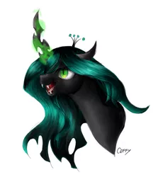 Size: 811x908 | Tagged: artist:coffytacotuesday, bust, changeling, changeling queen, dead source, derpibooru import, female, magic, portrait, queen chrysalis, safe, simple background, solo, white background