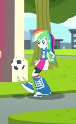Size: 344x558 | Tagged: safe, derpibooru import, screencap, rainbow dash, eqg summertime shorts, equestria girls, subs rock, ball, cropped, female, great moments in animation, smear frame, solo