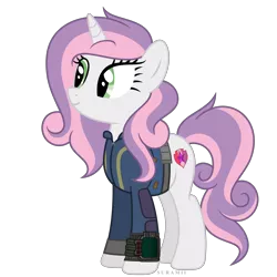 Size: 6000x6000 | Tagged: safe, artist:suramii, derpibooru import, sweetie belle, pony, unicorn, fallout equestria, absurd resolution, clothes, female, mare, older, older sweetie belle, overmare, pipbuck, simple background, smiling, solo, transparent background, vault suit, vector
