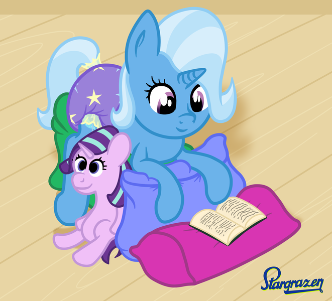 Size: 2047x1858 | Tagged: artist:stargrazer, art trade, book, derpibooru import, diaper, diaper fetish, fetish, plushie, poofy diaper, questionable, starlight glimmer, trixie