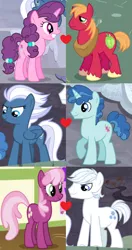 Size: 967x1836 | Tagged: safe, derpibooru import, edit, edited screencap, editor:jdueler11, screencap, big macintosh, cheerilee, double diamond, night glider, party favor, sugar belle, cropped, doublecheer, equal four, female, heart, implied shipping, male, partyglider, shipping, straight, sugarmac