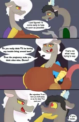 Size: 1500x2300 | Tagged: artist:theimmortalwolf, ask, comic, derpibooru import, discord, draconequus, eris, huge eris, oc, oc:shawn, pregnant, rule 63, safe, tumblr, tumblr comic