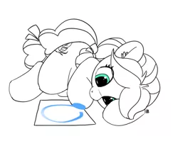 Size: 3762x2993 | Tagged: safe, artist:pabbley, derpibooru import, kettle corn, earth pony, pony, marks and recreation, circle painting, drawing, female, filly, foal, partial color, simple background, solo, that pony sure does love circles, white background
