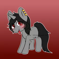 Size: 1000x1000 | Tagged: safe, artist:milkhippos, derpibooru import, oc, unofficial characters only, pony, unicorn, :p, black hair, blushing, cute, ear piercing, earring, jewelry, ocbetes, piercing, red eyes, solo, tongue out