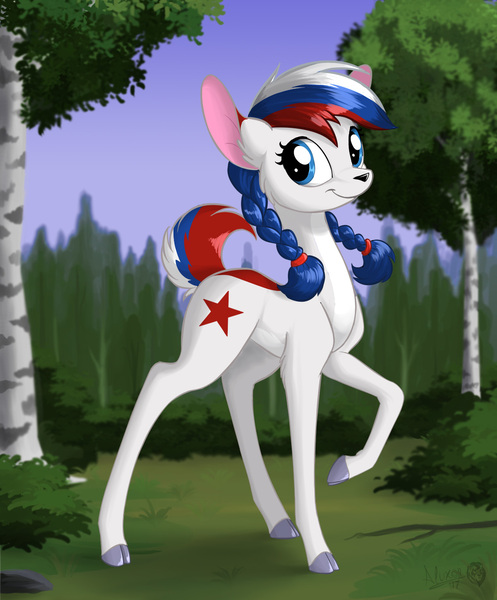 Size: 1200x1450 | Tagged: artist:sirzi, deer, derpibooru import, fordeer, nation ponies, oc, oc:marussia, original species, russia, safe, solo, unofficial characters only