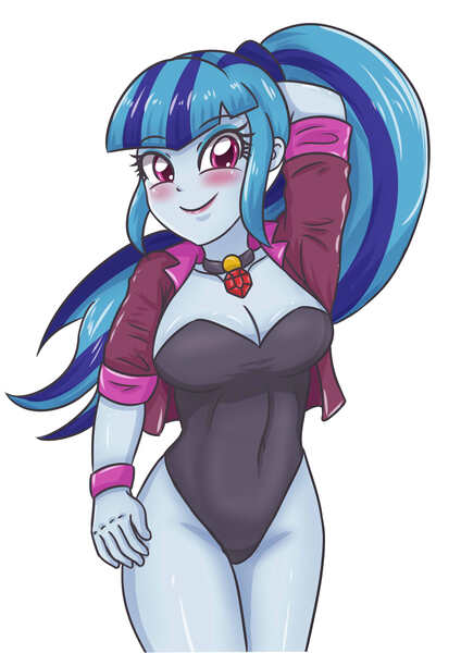 Size: 2480x3507 | Tagged: suggestive, artist:sumin6301, derpibooru import, sonata dusk, equestria girls, adorasexy, arm behind head, blushing, breasts, busty sonata dusk, cleavage, clothes, cuffs (clothes), cute, female, leotard, sexy, simple background, solo, solo female, white background