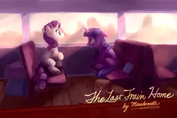 Size: 3000x2000 | Tagged: safe, artist:jykinturah, artist:lilfunkman, derpibooru import, rarity, twilight sparkle, pony, unicorn, fanfic, fanfic:the last train home, collaboration, cute, duo, fanfic art, fanfic cover, female, floppy ears, lesbian, mare, rarilight, shipping, train