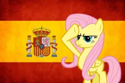 Size: 900x600 | Tagged: artist:pacman552, derpibooru import, flag, fluttershy, hispanic day, mouthpiece, patriot, patriotism, rainbow dash salutes, safe, salute, spain