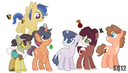 Size: 2400x1376 | Tagged: safe, artist:dragonshadow124, derpibooru import, oc, unofficial characters only, dracony, earth pony, hybrid, pegasus, pony, unicorn, colored wings, colored wingtips, cutie mark, female, interspecies offspring, magical lesbian spawn, mare, oc six, offspring, parent:applejack, parent:discord, parent:flash sentry, parent:fluttershy, parent:pinkie pie, parent:rainbow dash, parent:rarity, parent:spike, parent:troubleshoes clyde, parent:twilight sparkle, parents:discoshy, parents:flashdash, parents:sparity, parents:trouble pie, parents:twijack