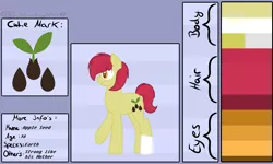 Size: 4001x2393 | Tagged: safe, artist:snowi-draws1997, derpibooru import, oc, oc:apple seed, unofficial characters only, earth pony, pony, color palette, cutie mark, male, offspring, parent:apple bloom, parent:pipsqueak, parents:pipbloom, reference sheet, solo, stallion