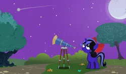 Size: 7000x4156 | Tagged: safe, artist:xenoneal, derpibooru import, oc, oc:star, unofficial characters only, pony, unicorn, absurd resolution, bow, female, filly, hair bow, moon, night, shooting star, solo, telescope, tree