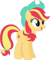 Size: 1024x1229 | Tagged: safe, artist:ra1nb0wk1tty, derpibooru import, applejack, sunset shimmer, earth pony, pony, female, mare, palette swap, recolor, simple background, solo, transparent background