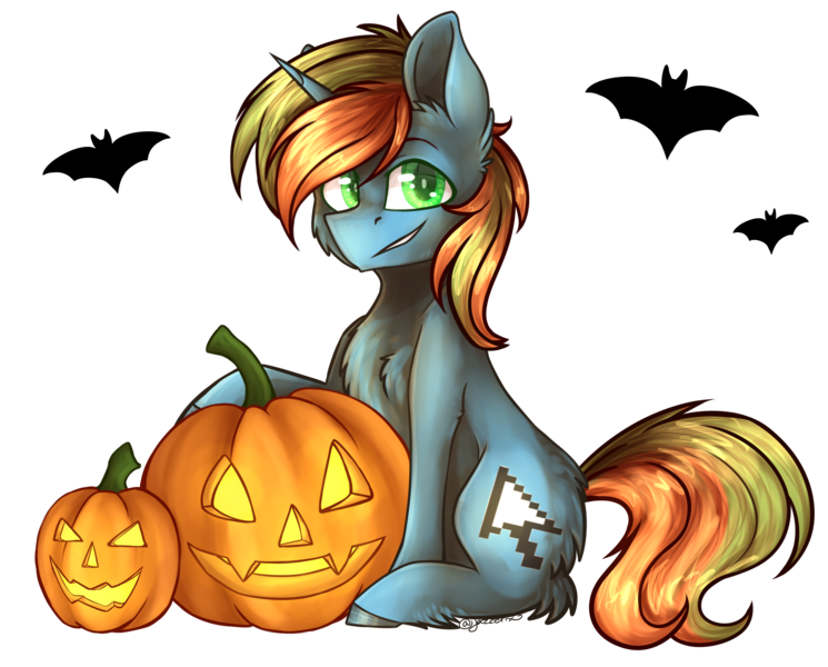 Size: 5729x4616 | Tagged: safe, artist:jazzerix, derpibooru import, oc, unofficial characters only, bat, pony, unicorn, absurd resolution, halloween, holiday, jack-o-lantern, pumpkin, simple background, solo, transparent background, ych result