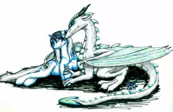 Size: 1000x645 | Tagged: safe, artist:bluebirdsolstice, derpibooru import, oc, oc:bluebird solstice, oc:grumplestiltskin, unofficial characters only, dragon, unicorn, couple, inktober 2017, romantic, solo