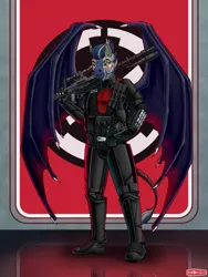 Size: 1080x1440 | Tagged: safe, artist:wwredgrave, derpibooru import, oc, oc:darktrivia, anthro, bat, bat pony, armor, crossover, deathtrooper, empire, gun, male, rifle, soldier, solo, stallion, star wars, stormtrooper, weapon, wings