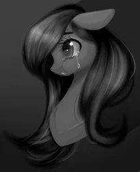 Size: 679x831 | Tagged: safe, artist:clefficia, derpibooru import, fluttershy, pegasus, pony, bust, crying, female, floppy ears, looking away, mare, monochrome, portrait, solo, teary eyes