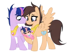 Size: 1127x832 | Tagged: safe, artist:velveagicsentryyt, derpibooru import, oc, oc:miracle sparkle, oc:night shine, oc:royal heart, unofficial characters only, pegasus, pony, unicorn, baby, baby pony, female, male, mare, offspring, offspring's offspring, parent:flash sentry, parent:twilight sparkle, parents:flashlight, simple background, stallion, transparent background
