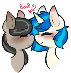 Size: 480x498 | Tagged: safe, artist:urbanqhoul, derpibooru import, octavia melody, vinyl scratch, earth pony, pony, unicorn, blushing, boop, bust, eyes closed, female, heart, lesbian, mare, noseboop, profile, scratchtavia, shipping, simple background, transparent background