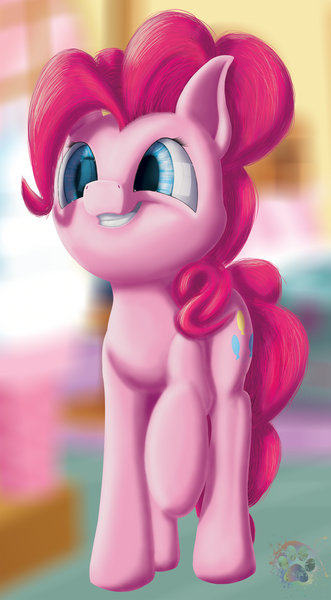 Size: 2205x4000 | Tagged: safe, artist:sloppyhooves, derpibooru import, pinkie pie, pony, high res, raised hoof, smiling, solo