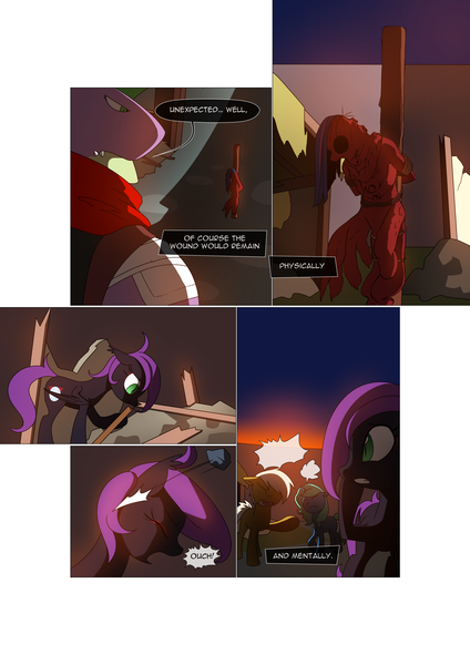 Size: 3541x5016 | Tagged: semi-grimdark, artist:gashiboka, derpibooru import, spike, oc, oc:brotonia, oc:midnight moon, bat pony, dragon, pony, comic:recall the time of no return, comic, older, older spike, tied up, zygon