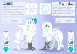 Size: 1280x896 | Tagged: artist:lolepopenon, blue eyes, bow, derpibooru import, duo, hippogriff, oc, oc:kalinka, oc:zima, reference sheet, safe, siblings, twins, unofficial characters only