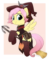 Size: 2290x2750 | Tagged: safe, artist:moozua, derpibooru import, fluttershy, pegasus, pony, alternate hairstyle, book, boots, broom, clothes, crossover, cute, dress, ear piercing, earring, female, flying, flying broomstick, gloves, halloween, hat, holiday, jewelry, leather, mare, mercy, mercyshy, overwatch, piercing, pixie cut, shoes, shyabetes, smiling, socks, thigh highs, witch, witch hat