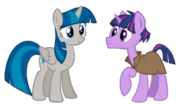 Size: 1944x1152 | Tagged: safe, artist:thecheeseburger, derpibooru import, stygian, twilight sparkle, twilight sparkle (alicorn), alicorn, pony, shadow play, clothes, cutie mark swap, palette swap, raised hoof, recolor, simple background, smiling, transparent background