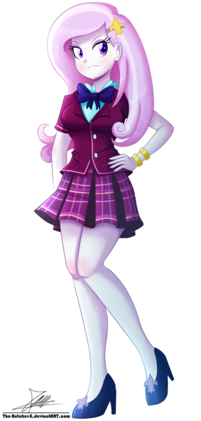 Size: 1004x2096 | Tagged: safe, artist:the-butch-x, derpibooru import, fleur-de-lis, equestria girls, friendship games, clothes, crystal prep academy uniform, cute, eyeshadow, hand on hip, high heels, legs, makeup, pleated skirt, school uniform, shoes, signature, simple background, skirt, solo, transparent background