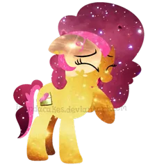 Size: 591x667 | Tagged: safe, artist:ipandacakes, derpibooru import, oc, oc:chimi cherry cheesecake, unofficial characters only, earth pony, pony, ethereal mane, female, galaxy pony, laughing, mare, offspring, parent:cheese sandwich, parent:pinkie pie, parents:cheesepie, simple background, solo, transparent background, watermark