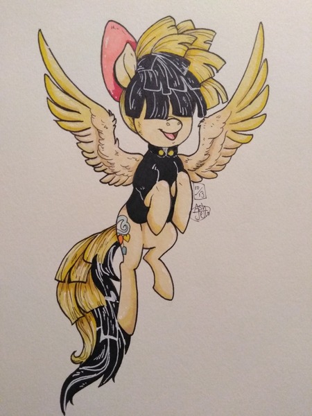 Size: 1280x1707 | Tagged: safe, artist:dragonfruitdarigan, derpibooru import, songbird serenade, pegasus, pony, my little pony: the movie, female, hair over eyes, inktober, mare, smiling, solo, spread wings, traditional art, wings