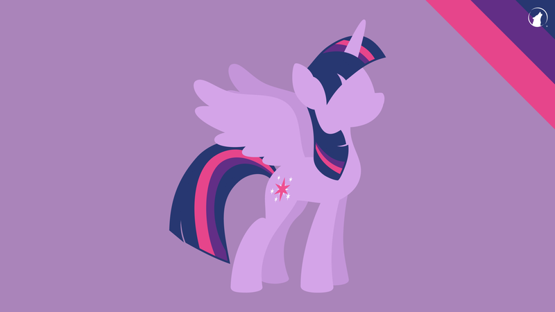 Size: 2560x1440 | Tagged: safe, artist:insidernightwolf, derpibooru import, twilight sparkle, twilight sparkle (alicorn), alicorn, pony, female, hooves, horn, lineless, mare, minimalist, modern art, purple background, simple background, solo, spread wings, wallpaper, wings