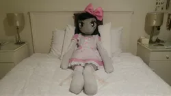 Size: 5312x2988 | Tagged: anthro, anthro plushie, artist:bigsexyplush, artist:somethingaboutoctavia, bed, bedroom eyes, bloomers, bow, clothes, costume, cute, derpibooru import, doll, frilly, hooves, irl, lace, lacy, lolita fashion, octavia melody, outfit, photo, plushie, safe, socks, socktavia, solo, thigh highs, thunder thighs, toy, unguligrade anthro, wide hips