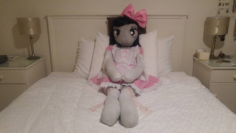 Size: 5312x2988 | Tagged: anthro, anthro plushie, artist:bigsexyplush, artist:somethingaboutoctavia, bed, bedroom eyes, bloomers, bow, clothes, costume, cute, derpibooru import, doll, frilly, hooves, irl, lace, lacy, lolita fashion, octavia melody, outfit, photo, plushie, safe, socks, socktavia, solo, thigh highs, thunder thighs, toy, unguligrade anthro, wide hips