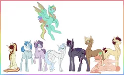 Size: 3090x1881 | Tagged: safe, artist:holoriot, derpibooru import, oc, oc:apple buck, oc:blitz tornado, oc:daybreak, oc:marigold leaf, oc:moonstone, oc:onyx, oc:sugar rush, oc:sweet tooth, oc:velvet blossom, unofficial characters only, dracony, hybrid, pegasus, pony, unicorn, female, interspecies offspring, magical lesbian spawn, male, mare, offspring, parent:applejack, parent:big macintosh, parent:fluttershy, parent:party favor, parent:pinkie pie, parent:rainbow dash, parent:rarity, parent:spike, parent:sunset shimmer, parent:troubleshoes clyde, parent:twilight sparkle, parent:zephyr breeze, parents:fluttermac, parents:partypie, parents:sparity, parents:sunsetsparkle, parents:troublejack, parents:zephdash, stallion