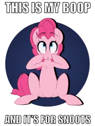 Size: 768x1024 | Tagged: safe, artist:january3rd, derpibooru import, edit, pinkie pie, earth pony, pony, :o, boop, boop the snoot, bronybait, chest fluff, cute, design, diapinkes, female, image macro, imminent boop, imminent snoot, lewd, looking up, mare, meme, open mouth, pointing, shirt design, simple background, sitting, snoot, snoot the boop, solo, spoonerism, transparent background, wide eyes