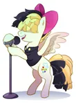 Size: 885x1207 | Tagged: safe, artist:random-gal, derpibooru import, songbird serenade, pegasus, pony, my little pony: the movie, bipedal, bipedal leaning, female, hair over eyes, leaning, mare, sia (singer), simple background, solo, spread wings, white background, wings