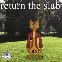 Size: 300x300 | Tagged: abyssinian, animated, anthro, augmented reality, capper dapperpaws, cat, clothes, coat, courage the cowardly dog, derpibooru import, digitigrade anthro, edit, gameloft, gif, image macro, irl, king ramses, meme, my little pony logo, my little pony: the movie, photo, return the slab, safe, solo, waving