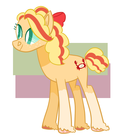 Size: 400x450 | Tagged: safe, artist:icelandicgirafarig, derpibooru import, oc, oc:crab apple, unofficial characters only, earth pony, pony, bow, hair bow, offspring, parent:bright mac, parent:pear butter, parents:brightbutter, simple background, solo, transparent background, unshorn fetlocks