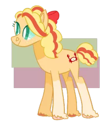Size: 400x450 | Tagged: safe, artist:icelandicgirafarig, derpibooru import, oc, oc:crab apple, unofficial characters only, earth pony, pony, bow, hair bow, offspring, parent:bright mac, parent:pear butter, parents:brightbutter, simple background, solo, transparent background, unshorn fetlocks