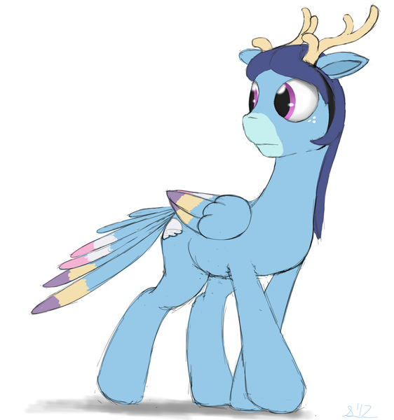 Size: 1664x1777 | Tagged: antlers, artist:stillwaterspony, clothes, costume, deer, derpibooru import, dyed feathers, male, nightmare night costume, oc, oc:still waters, original species, pegasus, peryton, safe, solo, tail feathers, unofficial characters only