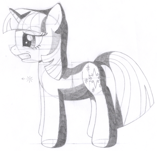 Size: 1382x1326 | Tagged: safe, artist:aafh, derpibooru import, twilight sparkle, pony, unicorn, female, frown, grayscale, gritted teeth, mare, monochrome, solo, traditional art, worried