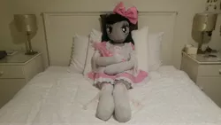 Size: 5312x2988 | Tagged: anthro, anthro plushie, artist:bigsexyplush, artist:somethingaboutoctavia, bed, bedroom eyes, bloomers, bow, clothes, costume, cute, derpibooru import, doll, frilly, hooves, irl, lace, lacy, lolita fashion, octavia melody, outfit, photo, plushie, safe, socks, socktavia, solo, thigh highs, thunder thighs, toy, umbrella, unguligrade anthro, wide hips