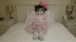 Size: 5312x2988 | Tagged: anthro, anthro plushie, artist:bigsexyplush, artist:somethingaboutoctavia, bed, bedroom eyes, bloomers, bow, clothes, costume, cute, derpibooru import, doll, frilly, hiding, hooves, irl, lace, lacy, lolita fashion, octavia melody, outfit, photo, plushie, safe, shy, socks, socktavia, solo, thigh highs, thunder thighs, toy, umbrella, unguligrade anthro, wide hips