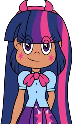 Size: 591x1001 | Tagged: safe, artist:cloudyglow, derpibooru import, twilight sparkle, human, equestria girls, alternative cutie mark placement, blouse, clothes, crossover, cute, dark skin, facial cutie mark, humanized, looking at you, mewman, moderate dark skin, simple background, skirt, smiling, solo, star butterfly, star vs the forces of evil, transparent background