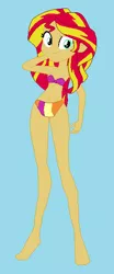 Size: 250x600 | Tagged: safe, artist:dinalfos5, derpibooru import, sunset shimmer, equestria girls, barefoot, belly button, bikini, blue background, clothes, feet, simple background, solo, swimsuit