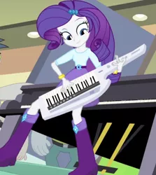 Size: 866x973 | Tagged: safe, artist:pinkiedash-blog, derpibooru import, screencap, rarity, equestria girls, player piano, rainbow rocks, belt, boots, bracelet, clothes, cute, jewelry, keytar, musical instrument, piano, raribetes, shoes, skirt, solo