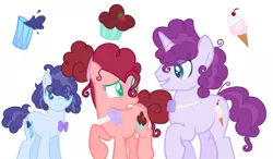 Size: 1508x878 | Tagged: safe, artist:diamondmlpocean, derpibooru import, oc, oc:blueberry punch, oc:ice cream, oc:strawberry cupcake, unofficial characters only, earth pony, pony, unicorn, bowtie, female, male, mare, offspring, parent:party favor, parent:pinkie pie, parents:partypie, stallion