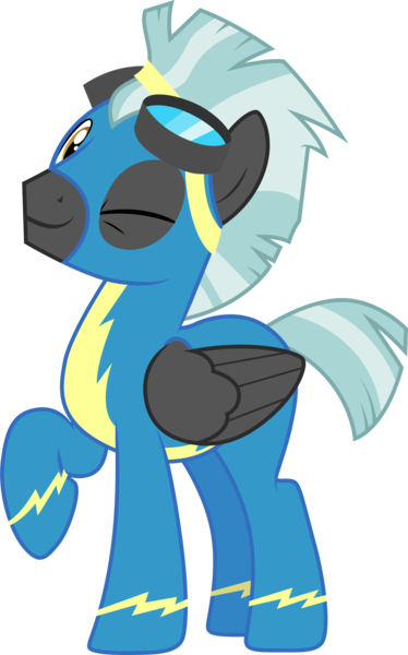 Size: 3001x4818 | Tagged: safe, artist:cloudyglow, derpibooru import, thunderlane, pegasus, pony, marks and recreation, clothes, cute, goggles, looking at you, male, one eye closed, raised hoof, simple background, smiling, solo, stallion, thunderbetes, transparent background, uniform, vector, wink, wonderbolts uniform