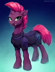 Size: 1670x2200 | Tagged: safe, artist:zazush-una, derpibooru import, tempest shadow, pony, unicorn, my little pony: the movie, broken horn, eye scar, female, looking at you, mare, scar, simple background, solo