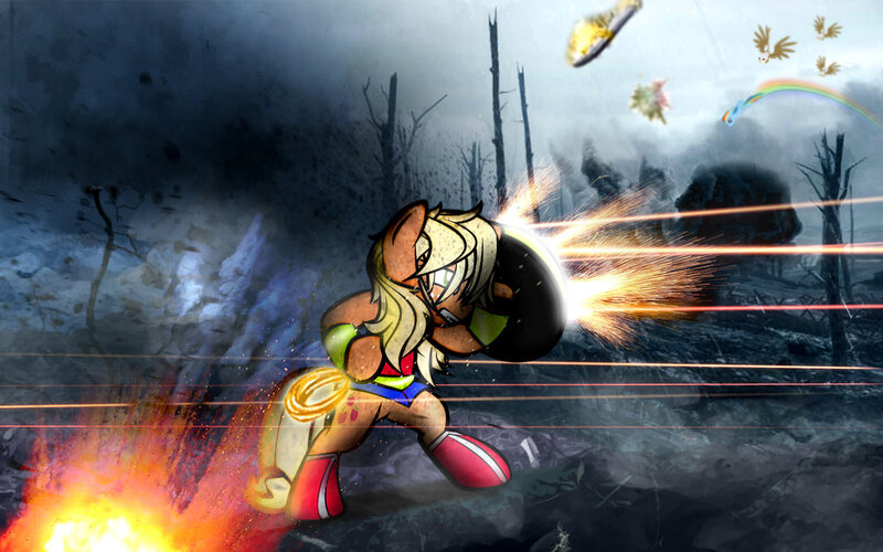 Size: 1024x640 | Tagged: semi-grimdark, artist:dan232323, derpibooru import, applejack, gilda, rainbow dash, earth pony, gryphon, pegasus, pony, bipedal, blonde, boots, dc comics, female, hatless, lasso, lasso of truth, mare, missing accessory, much gilda, multeity, rope, shield, shoes, triality, war, wonder woman, wonderjack, world war i, zeppelin